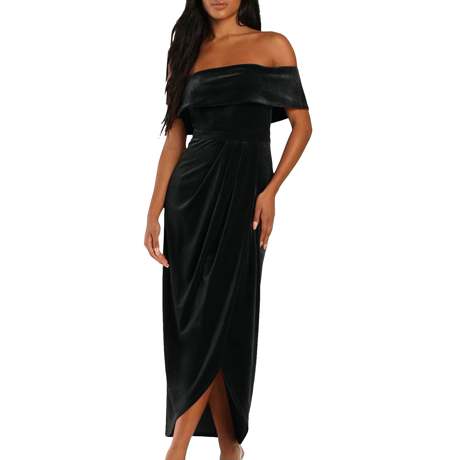 thumbnail image 1 of Vestido de terciopelo con un hombro al descubierto para mujer - Poliéster y spandex, elegante para la noche y la playa, 1 of 8